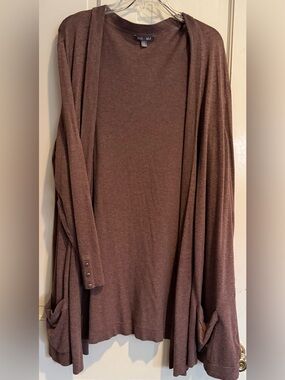 Roz & Ali Brown Open-Front Women's Cardigan